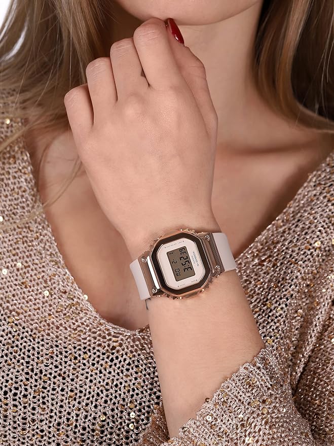 G-Shock Ladies' Casio Digital Rose Gold-Tone and Black Resin Strap Watch GMS5600PG-1