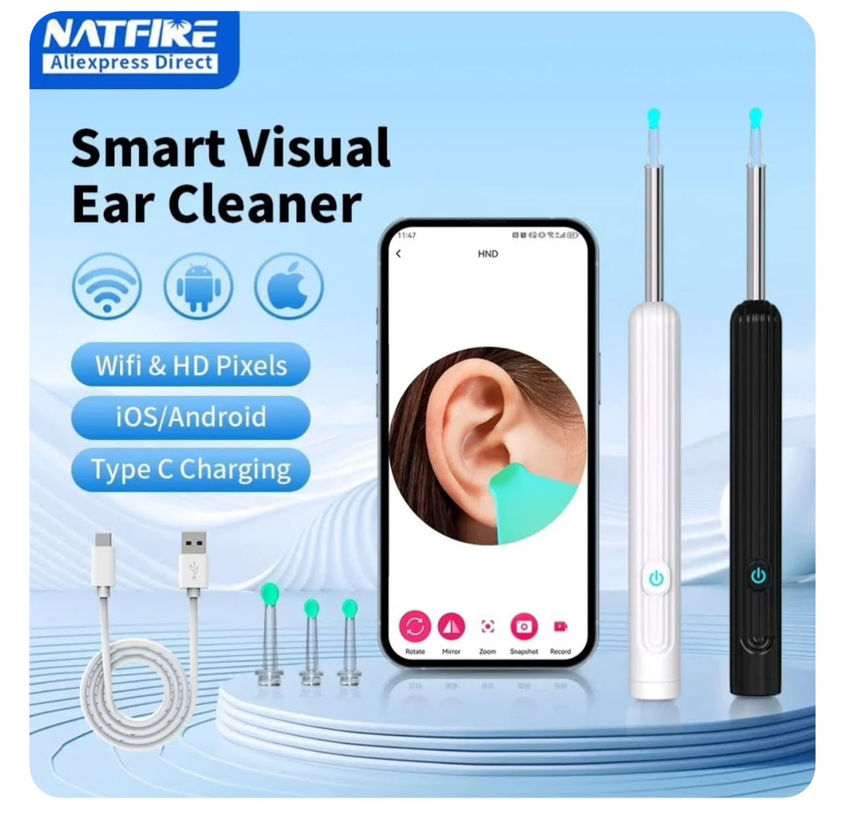 NK3 Ear Wax Removal Tool, Smart Visual Ear Cleaner with 1080P Camera Wireless Visual Earpick