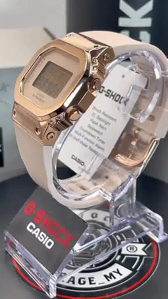 G-Shock Ladies' Casio Digital Rose Gold-Tone and Black Resin Strap Watch GMS5600PG-1